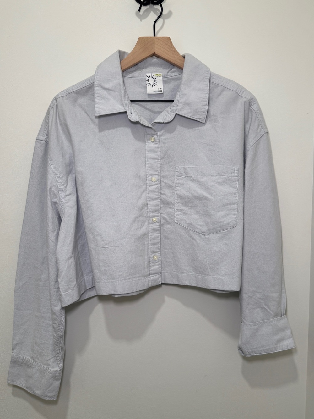OFFLINE by Aerie Cropped Button-Up Shirt in Light Blue - Picture 1 of 5